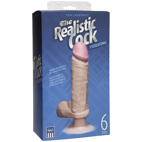 Вибромассажёр-реалистик телесного цвета на присоске Doc Johnson The Realistic Cock Vibrating 6” 1156-01-BX (21,6 см)