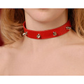 Кожаный красный ошейник на кнопках с шипами Sitabella 3102-2