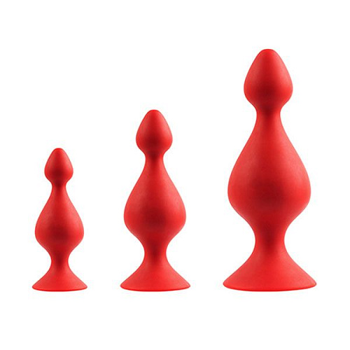 Набор из 3 красных анальных силиконовых втулок Dream Toys MENZSTUFF 3-PIECE ANAL PAWN SET 21282