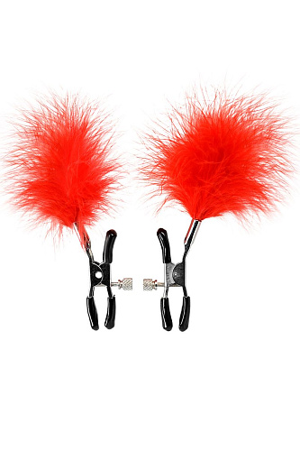 Зажимы для сосков с красным пухом ToyFa Theatre 705007