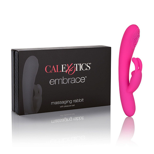 Розовый перезаряжаемый вибромассажёр California Exotic Novelties Embrace Massaging Rabbit SE-4609-20-3