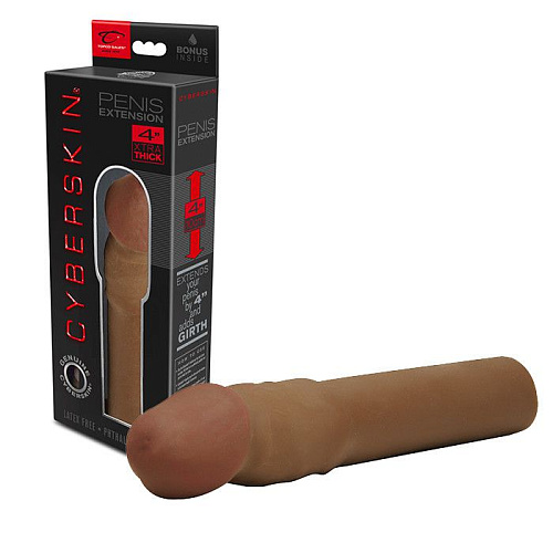 Бежевая насадка-удлинитель Topco Sales CyberSkin 4 inch Xtra Thick Transformer Penis Extension Dark 1008497