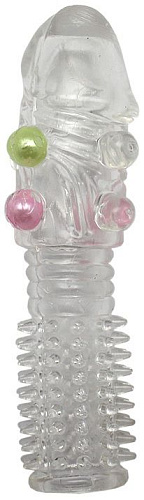 Прозрачная насадка с шипиками и бусинами Play Star NC-248 (14,5 см)