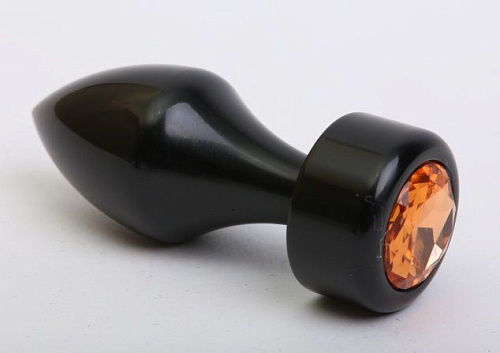 Чёрная анальная пробка с широким основанием и жёлтым кристаллом 4sexdreaM 47440-9 (7,8 см)