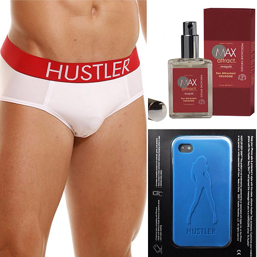 Мужские духи с феромонами, белые трусы-брифы и чехол для iPhone Hustler Lingerie Smart Set №4