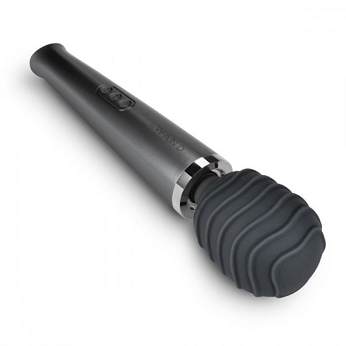 Тёмно-серый набор из 2 силиконовых текстурированных насадок для вибратора Le Wand LW-018