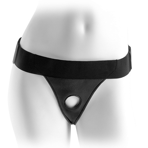 Чёрные виниловые женские трусики для страпона Pipedream Crotchless Harness PD3465-23