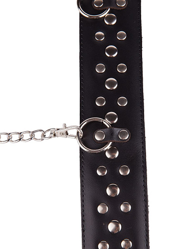Кожаный чёрный ошейник с карабином и поводком Sitabella 3100-1