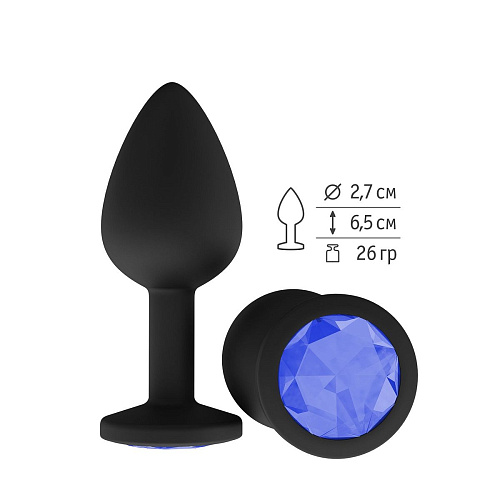Чёрная анальная втулка с синим кристаллом Сумерки богов 518-07 blue-DD (7,3 см)