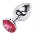 Серебряная металлическая анальная пробка с красным стразиком 4sexdreaM 47017 (7,6 см)