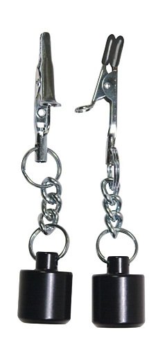 Серебристые зажимы для сосков с чёрными гирьками-утяжелителями Orion Sextreme Nipple 0525111