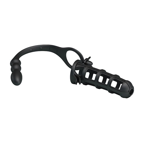 Насадка на пенис чёрного цвета со съёмным анальным стимулятором Baile Hercules intence anal stimulation BI-026233-0801