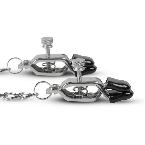 Серебристые зажимы на соски с цепочкой EDC Wholesale Easytoys Big Nipple Clamps With Chain ET624SIL
