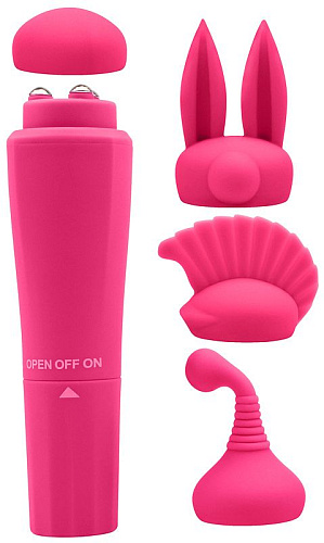 Розовый вибромассажёр с 4 насадками Chisa Quadruple Sweet CN-100652166