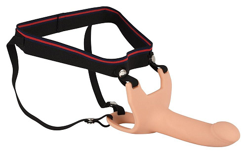 Силиконовый полый страпон на ремнях телесного цвета на чёрных ремнях Orion 05339040000