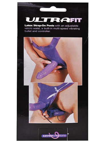 Фиолетовый женский страпон с вибрацией Seven Creations Ultrafit 99094PU-BXSC