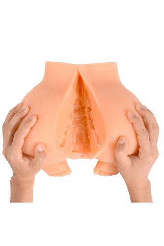 Телесного цвета женский полуторс в позиции «догги-стайл» с двумя любовными тоннелями Xise XS-MA50021