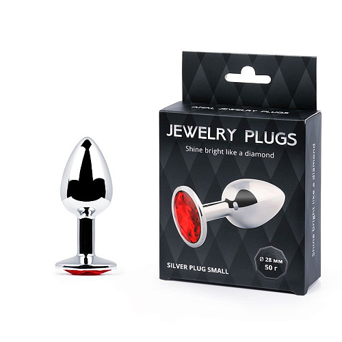 Серебристая анальная пробка с красным стразом Anal Jewelry Plug SS-16 (7,2 см)