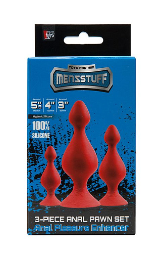 Набор из 3 красных анальных силиконовых втулок Dream Toys MENZSTUFF 3-PIECE ANAL PAWN SET 21282