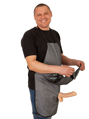 Тёмно-серый фартук с фаллосом LOVETOY (А-Полимер) «Шашлычник» ФМ-004