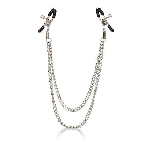 Серебристые зажимы на соски с цепочкой California Exotic Novelties Tiered Nipple Clamps SE-2590-30-2