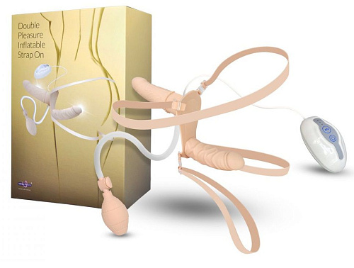 Женский страпон телесного цвета с вагинальной пробкой Seven Creations DOUBLE VIBRATING STRAP-ON A004W1F093Y4SC (17 см)