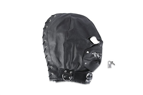 Чёрная маска на голову с молнией Пикантные штучки DP010