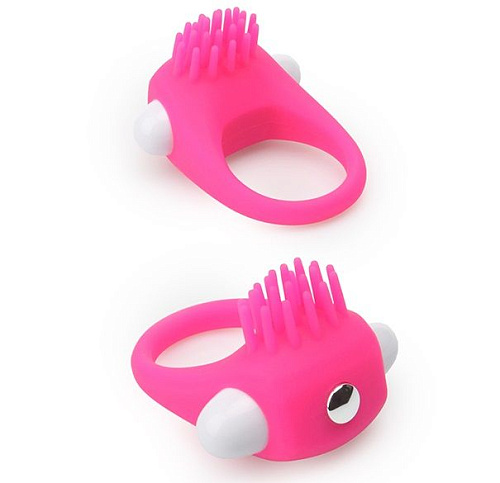 Розовое эрекционное кольцо с щеточкой Dream Toys LIT-UP SILICONE STIMU RING 521234
