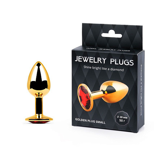 Золотистая анальная пробка с красным стразом Anal Jewelry Plug GS-16 (7,2 см)