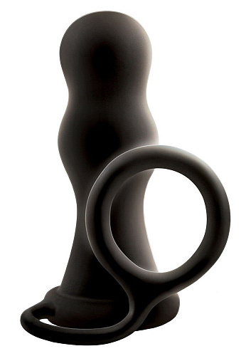 Чёрная анальная пробка с эрекционным кольцом NS Novelties Renegade Pop Lock Rambo NSN-1109-73