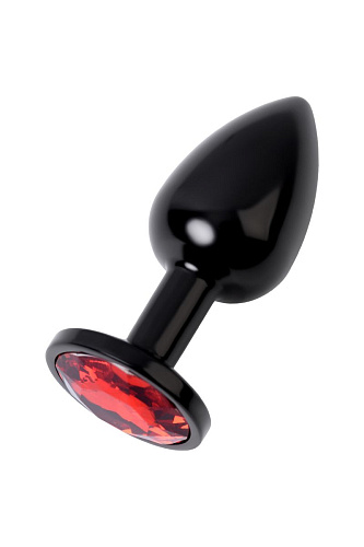 Чёрный анальный плаг с кристаллом красного цвета ToyFa 717007-59 (7,2 см)