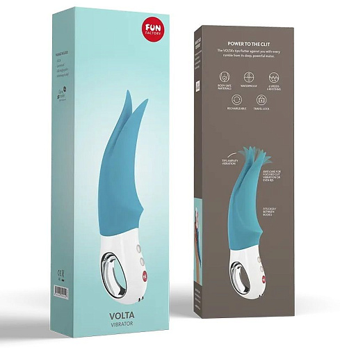 Бирюзовый вибратор с раздвоенным кончиком Fun Factory Volta 1141074 (18,9 см)
