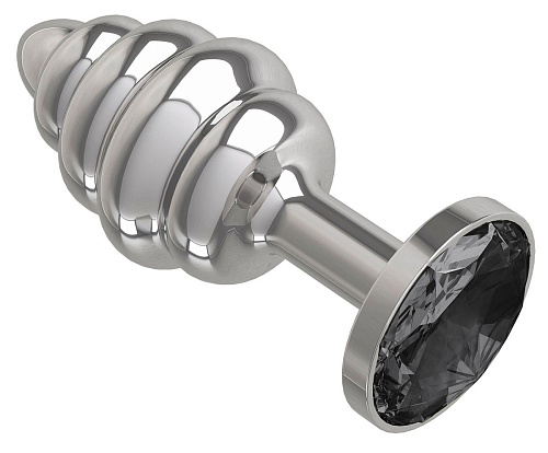 Серебристая пробка с рёбрышками и чёрным кристаллом Сумерки богов 515-09 black-DD (7 см)