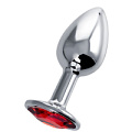 Серебристая коническая анальная пробка с красным кристаллом Штучки-дрючки 690105 (7 см)