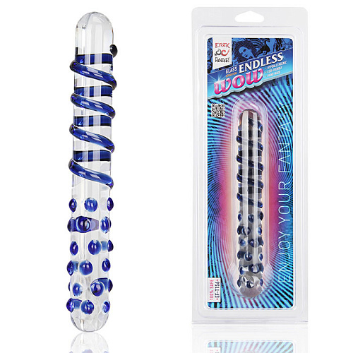 Двусторонний стеклянный фаллоимитатор с синими спиралями Erotic Fantasy Endless Wow EF-T156