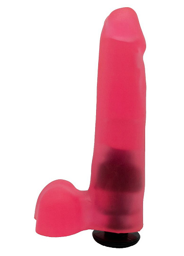 Нежно-розовая гелевая насадка в форме фаллоса с мошонкой LOVETOY (А-Полимер) 192000 (18,5 см)