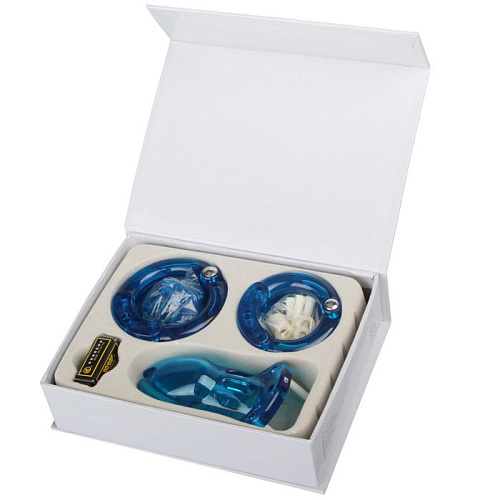 Мужской набор верности синего цвета с насадками стандартного размера Erotic Fantasy EF-CB3000-BLU