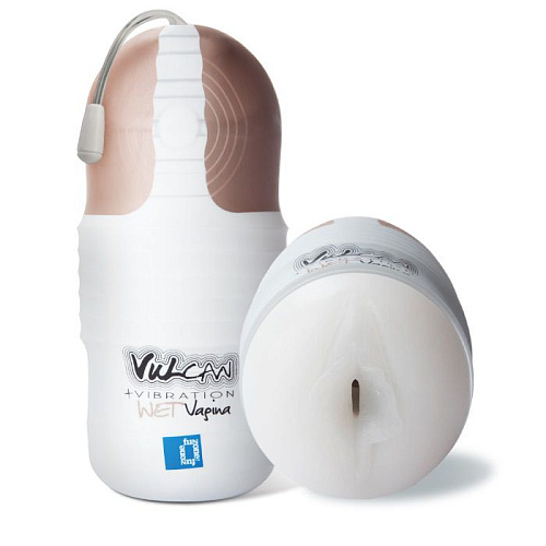 Мастурбатор-вагина белого цвета с вибрацией Topco Sales Vulcan Love Skin Masturbator Wet Vagina Vibe 1600152