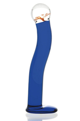 Синий стеклянный фаллоимитатор на подставке Sexus Glass 912192