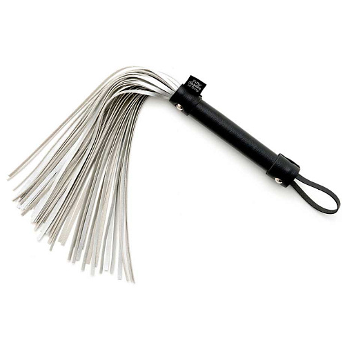 Серебристая многохвостая плетка с чёрной ручкой Fifty Shades of Grey Satin Flogger FS-40181 (37,5 см)