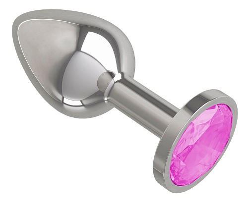 Серебристая анальная втулка с розовым кристаллом Сумерки богов 513-06 pink-DD (7 см)