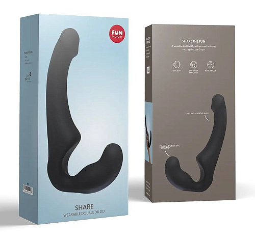 Чёрный безремневой страпон из нежного силикона Fun Factory Share 24408