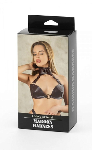 Бордовая сбруя из ошейника с лифом БДСМ арсенал Ladys Arsenal 67018ars