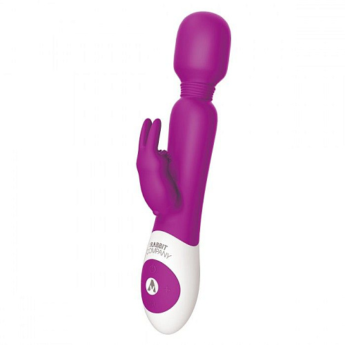 Ярко-розовый жезловый вибратор с клиторальным отростком The Rabbit Company Wand Rabbit TRC-011ROS