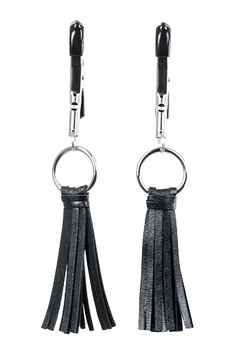 Чёрно-серебристые зажимы для сосков с кисточками ToyFa Theatre 705011