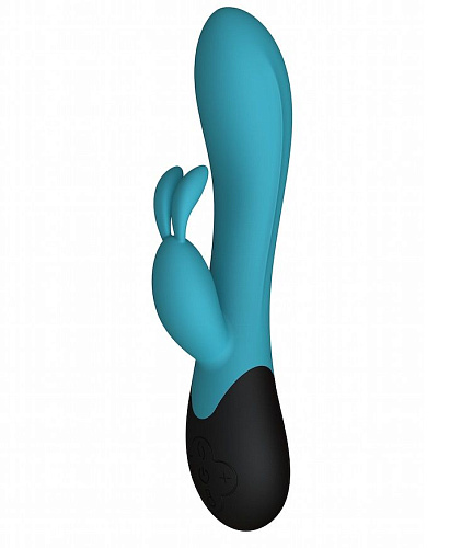 Бирюзовый вибратор с клиторальным стимулятором и нагревом Le Frivole Gemini 05490 (20,8 см)