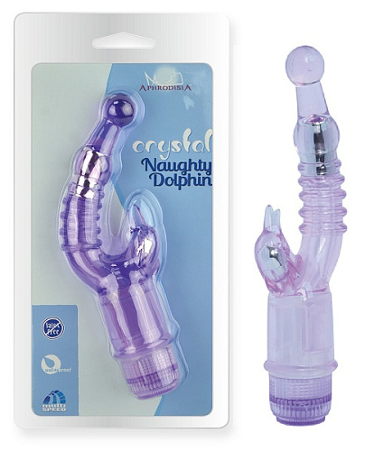 Фиолетовый вибратор с клиторальным стимулятором Howells Crystal Naughty Dolphin 83055-purple