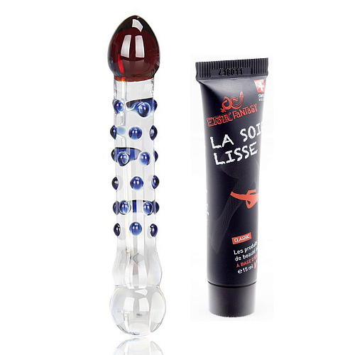 Стеклянный фаллоимитатор и лубрикант на водной основе Erotic Fantasy Smart Set №31