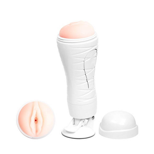 Мастурбатор-вагина белого цвета с присоской и 12 режимами вибрации Baile Flora White BM-00900T48Z
