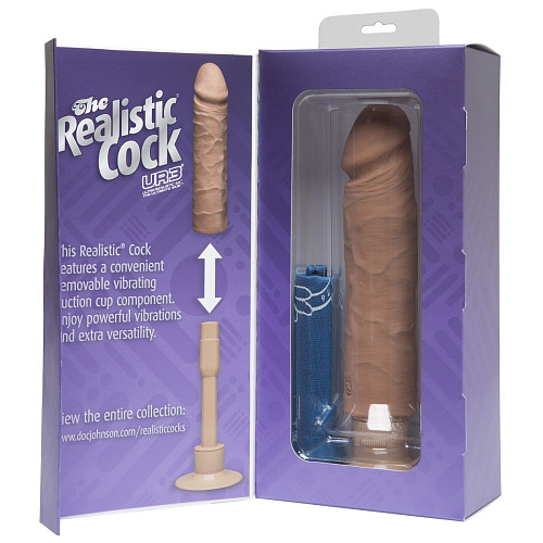 Кофейный вибратор-мулат Doc Johnson The Realistic Cock ULTRASKYN Without Balls Vibrating 8” 1160-33-BX (24,1 см)